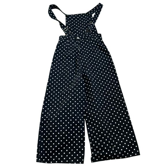 TOPSHOP MOTO Women's 4 Black White Polka Dot‎ Wide Leg Denim Overalls Pockets - Picture 3 of 10